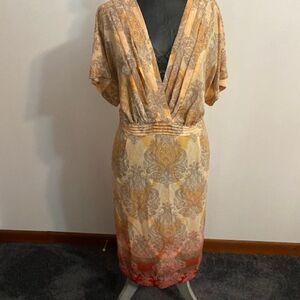 Emma James Orange/Black/White Paisley print wrap front tie back, size 18W